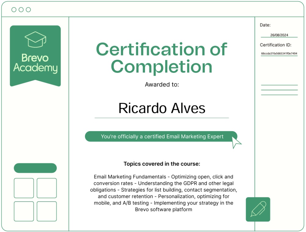 Ricardo Alves, Certificação Brevo Email Marketing