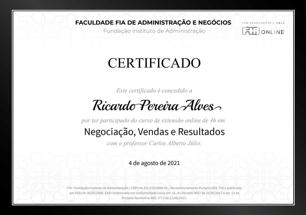 Ricardo Alves - Certificação Profissional FIA Negócios Digitais