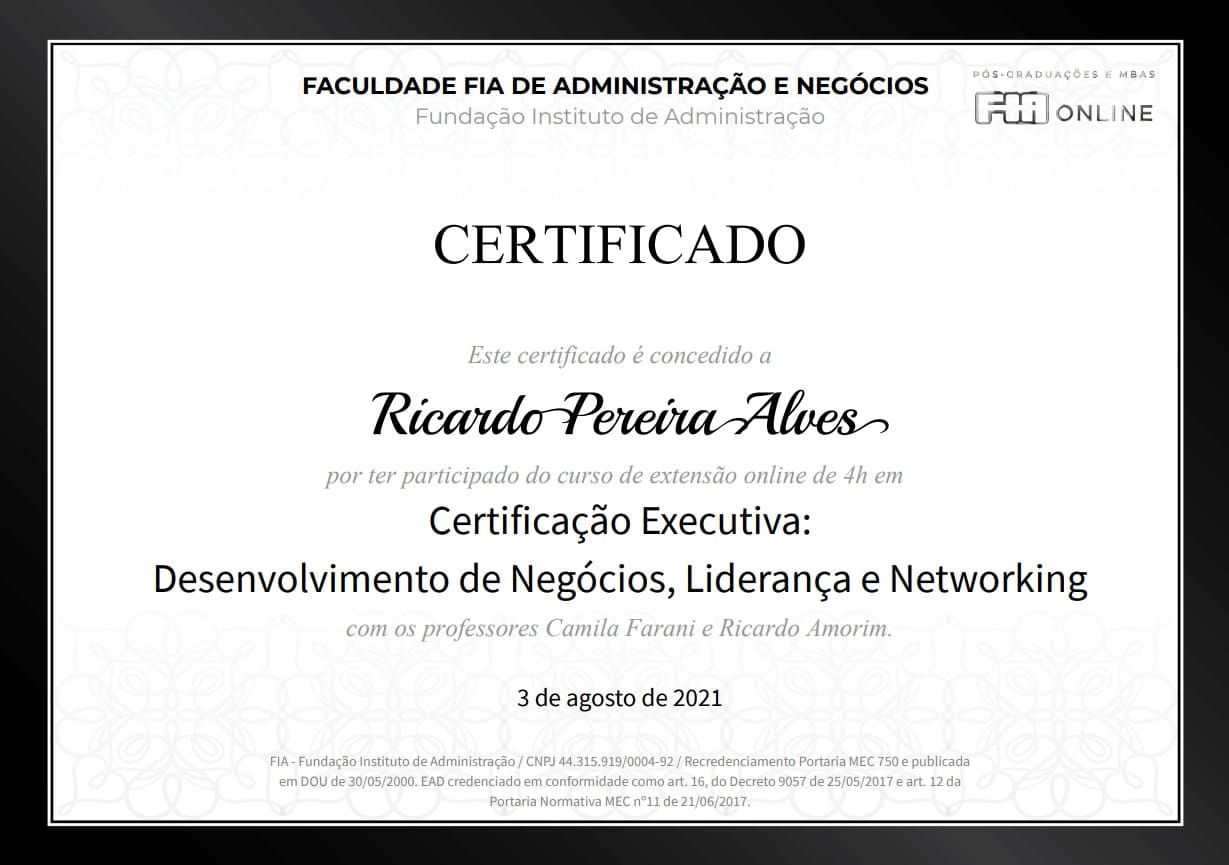 Ricardo Alves - Certificação Profissional FIA Negócios Digitais